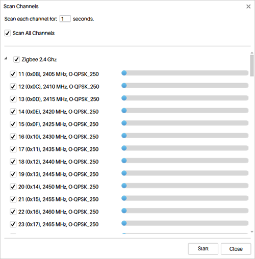 scan channels dialog