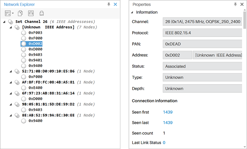 The Network Explorer and the Properties views