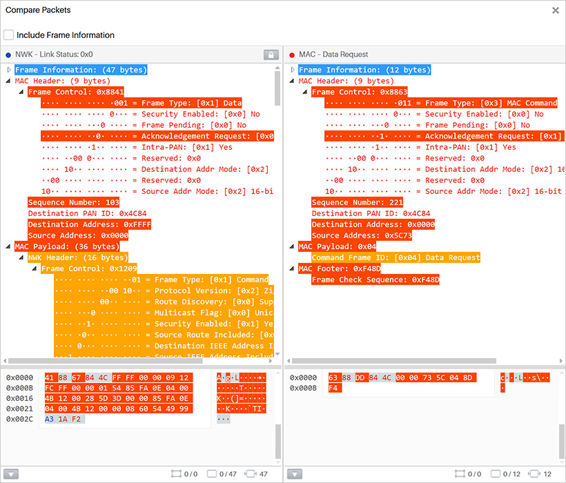 The Packet Compare window