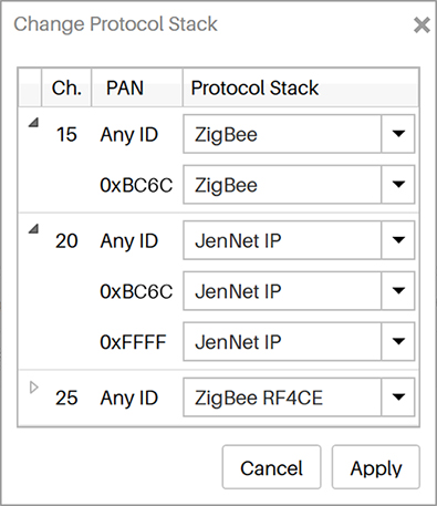 The Change Protocol Stack dialog