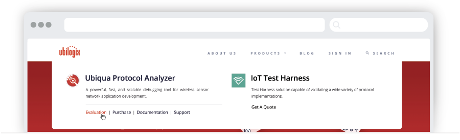 Web site menu to get a Free Evaluation for Ubiqua