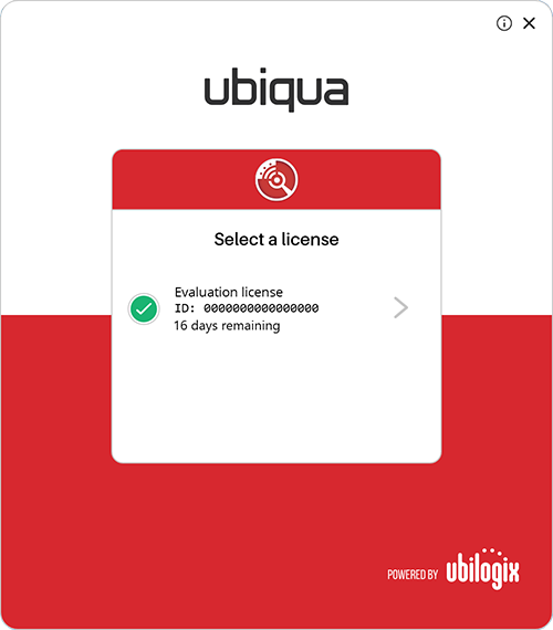 The Welcome window of Ubiqua in evaluation mode